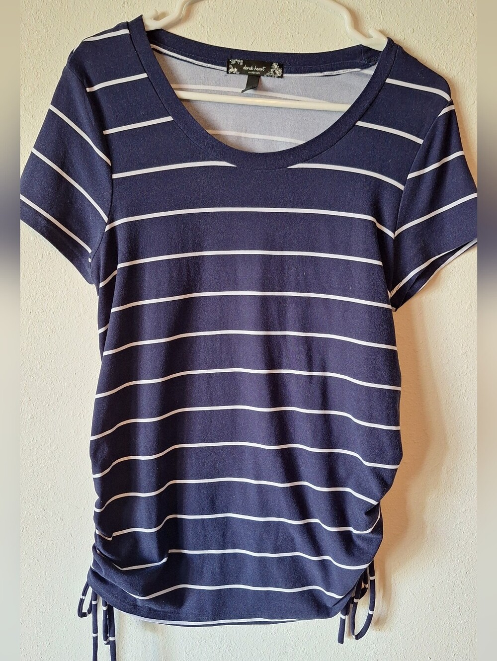 Dark Navy Striped Short-Sleeve Top with Side Ties
